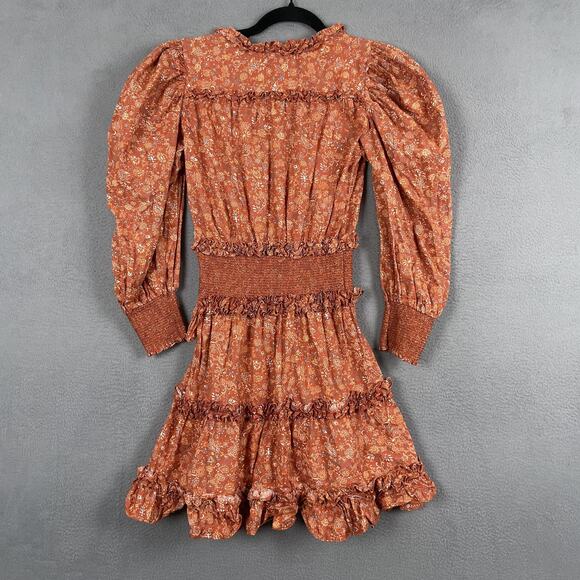 House of Harlow 1960 Dress Womens XS Floral Ruffle Smocked Long Sleeve Boho - Picture 2 of 10